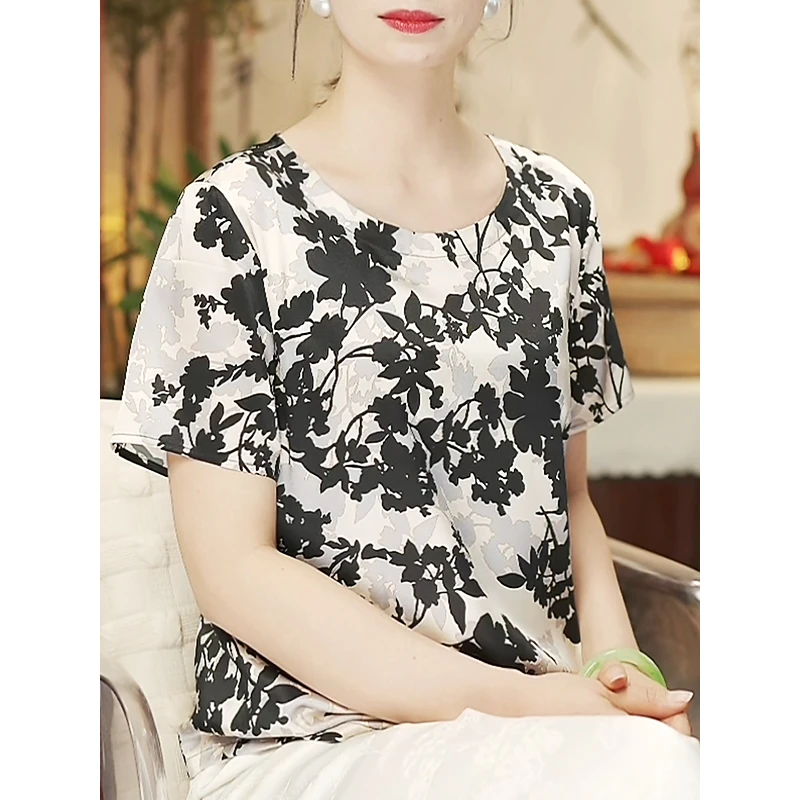 真丝T恤清爽大气舒适气质名媛风时尚文艺显瘦桑蚕丝上衣81000