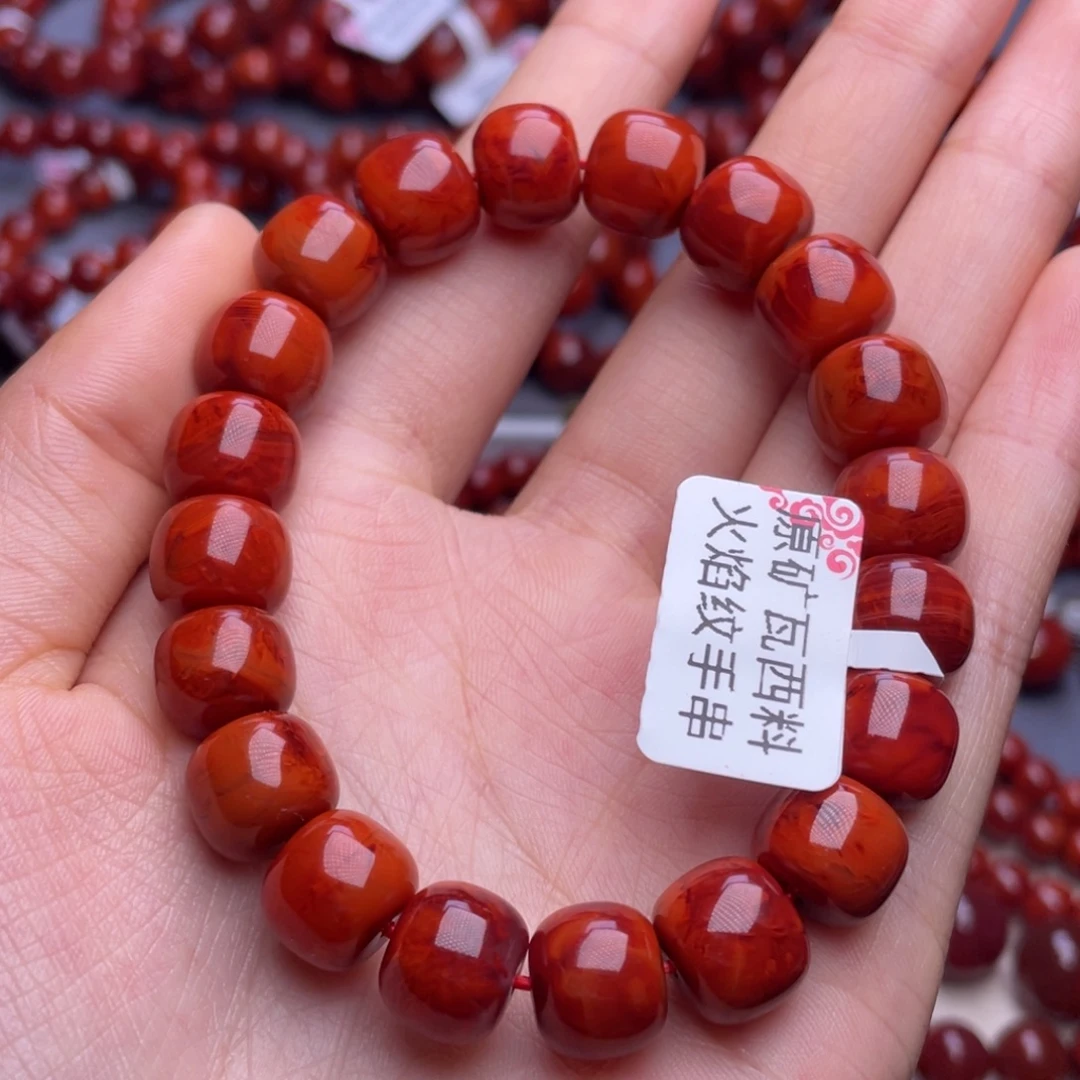 南红玛瑙未镶嵌其他（原矿）11mm收藏级瓦西玫红火焰纹满肉老型手串
