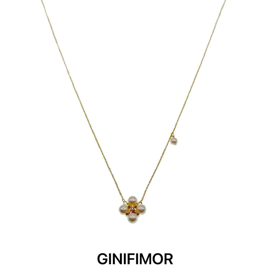 GINIFIMOR 铜合金项链 a738 幸运四叶草仿珍珠项链女百搭锁骨链
