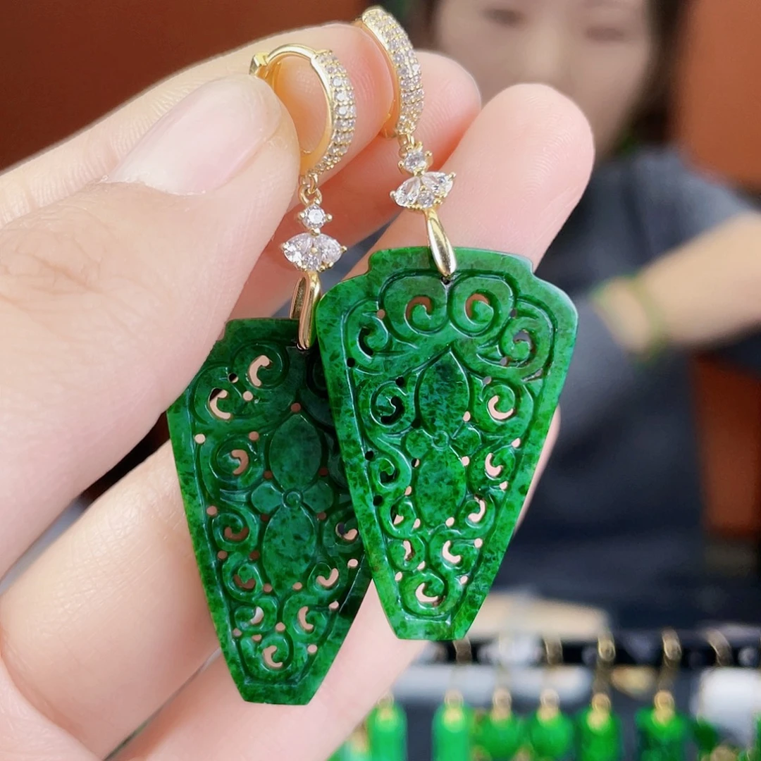 翡翠银S925镶嵌耳饰