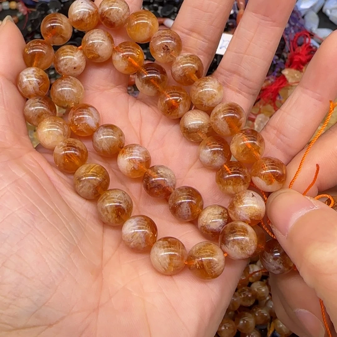玛瑙/玉髓合金珠宝半成品黄水晶10mm一条