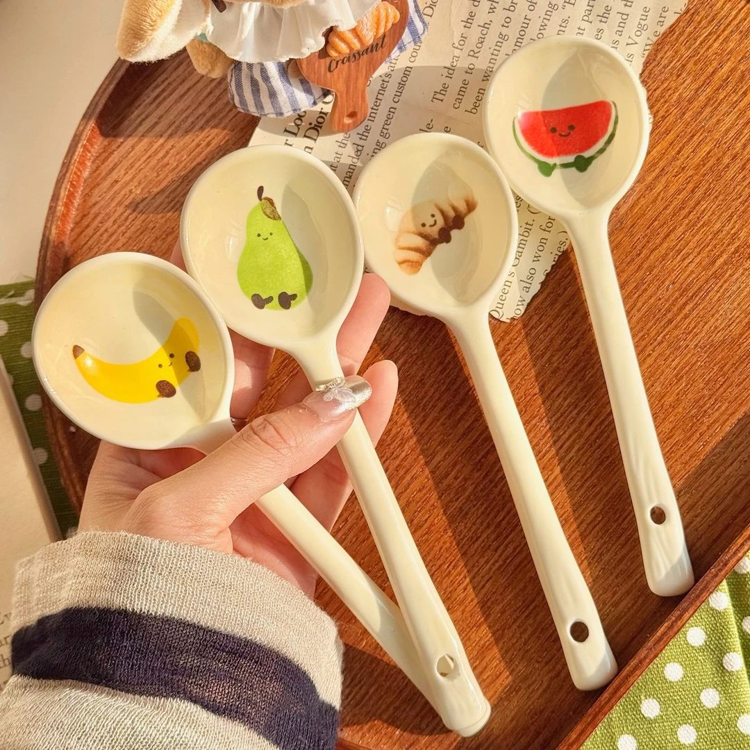 【四勺】水果可颂勺子陶瓷釉下彩可爱少女心饭勺家用ins高颜值汤勺