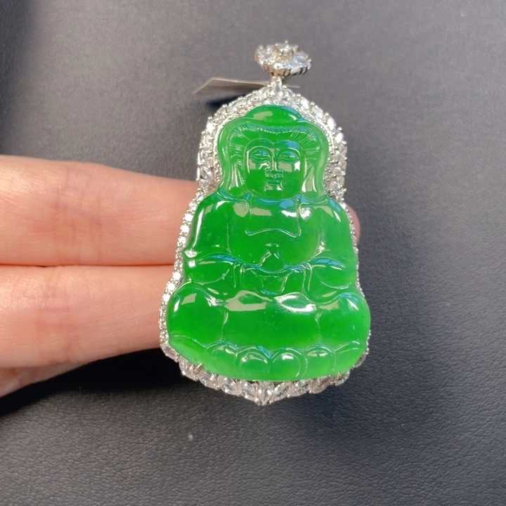 吊坠(不含链)银S925镶嵌翡翠