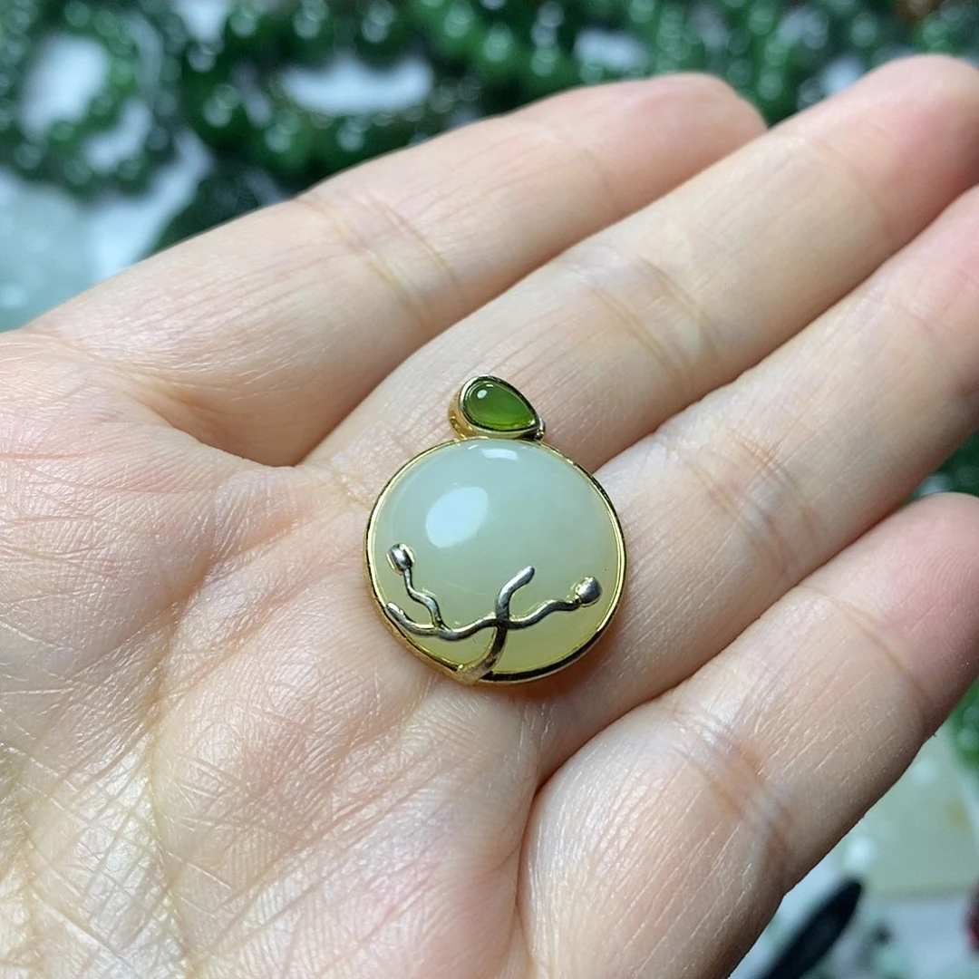 吊坠(不含链)银S925镶嵌和田玉