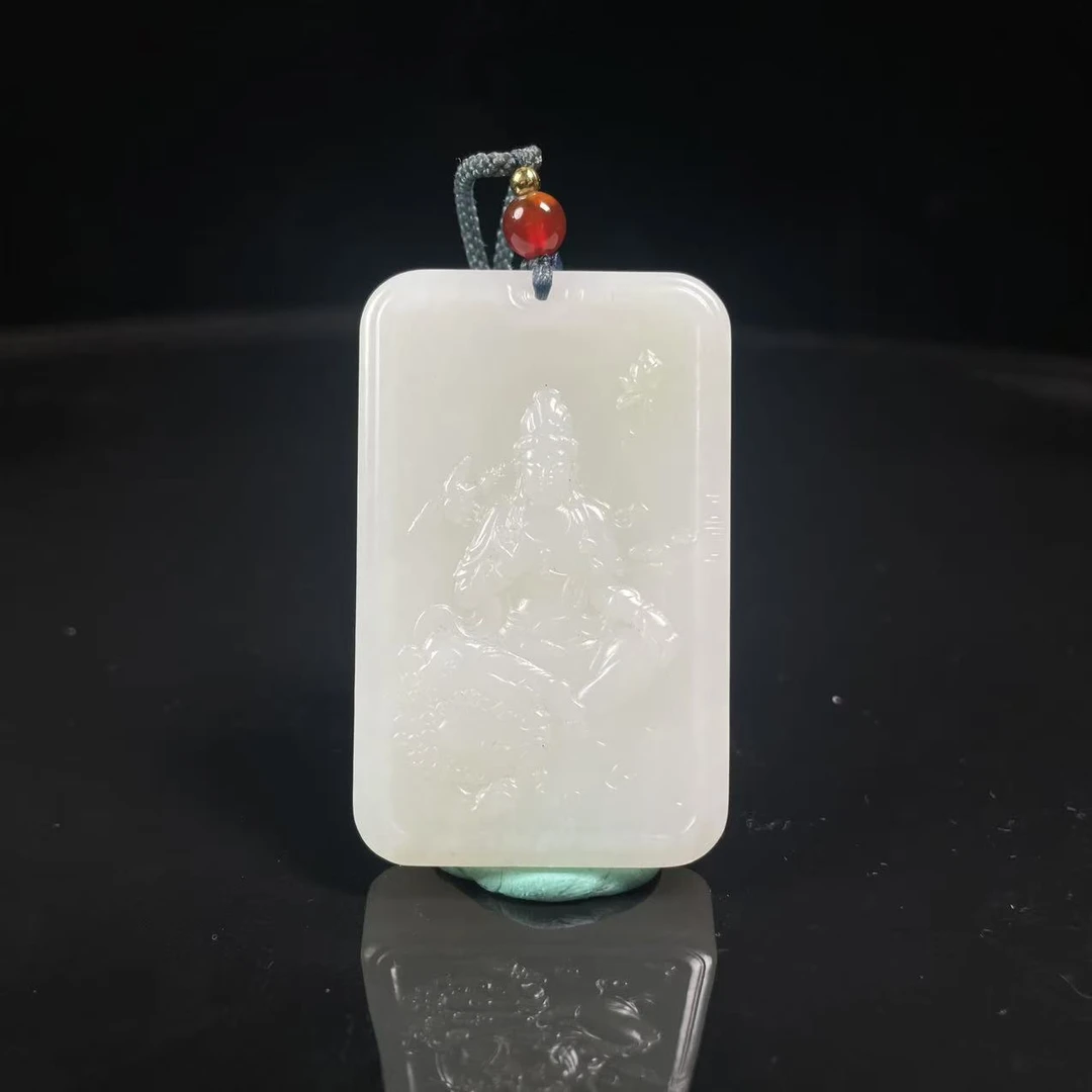 lot3566和田玉菩萨山水牌山料57.2*36*10.2mm/55g/北京世纪