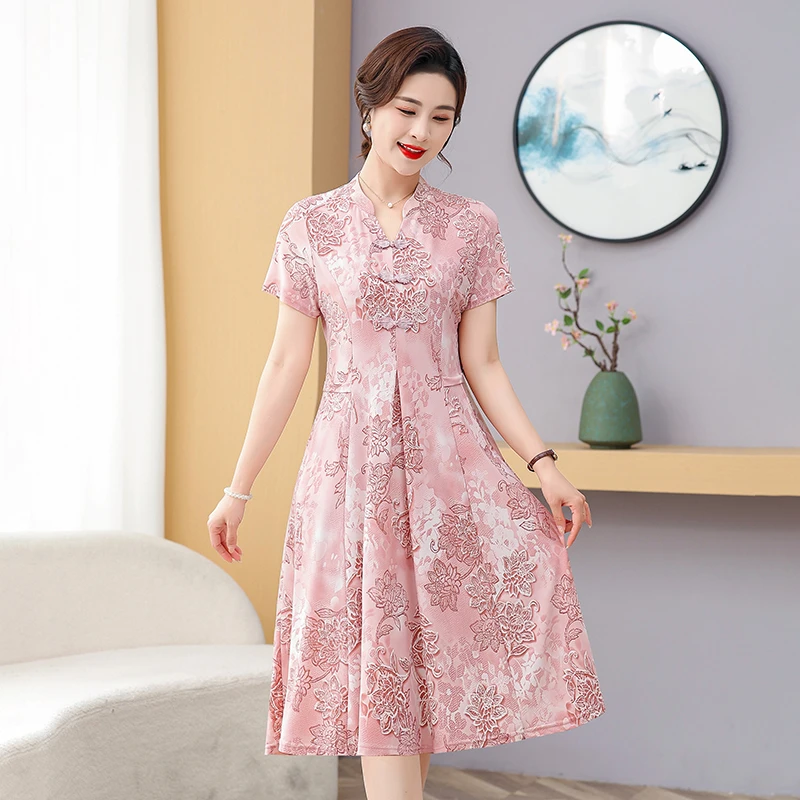 中年妈妈夏装气质提花连衣裙洋气中老年女装夏季时尚减龄遮肚裙子