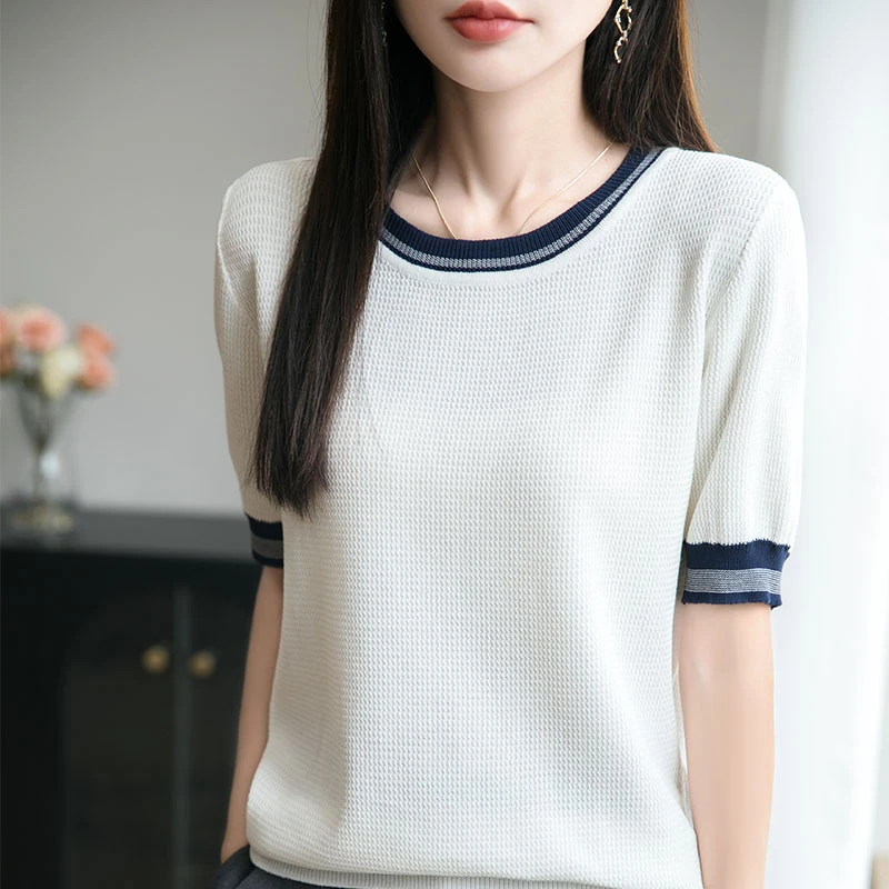 哥弟阿玛施正品100%莱赛尔短袖t恤女25夏季新款洋气减龄上衣显瘦