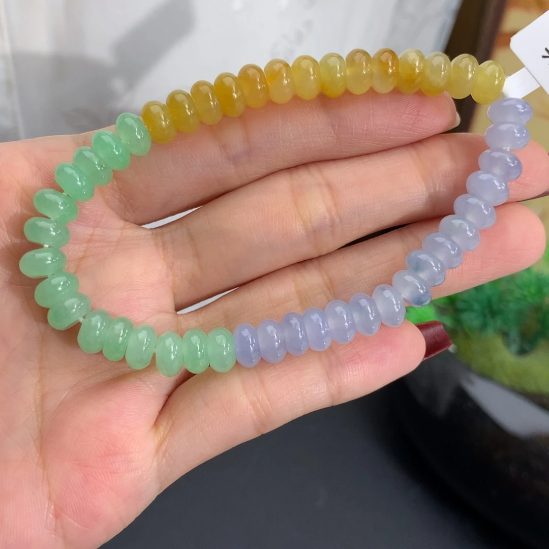 翡翠未镶嵌手串卡7冰胶三彩算盘手串