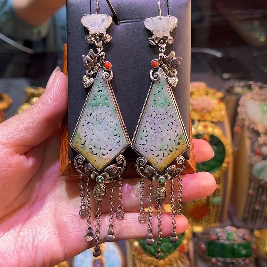 翡翠银S925镶嵌耳坠台湾工