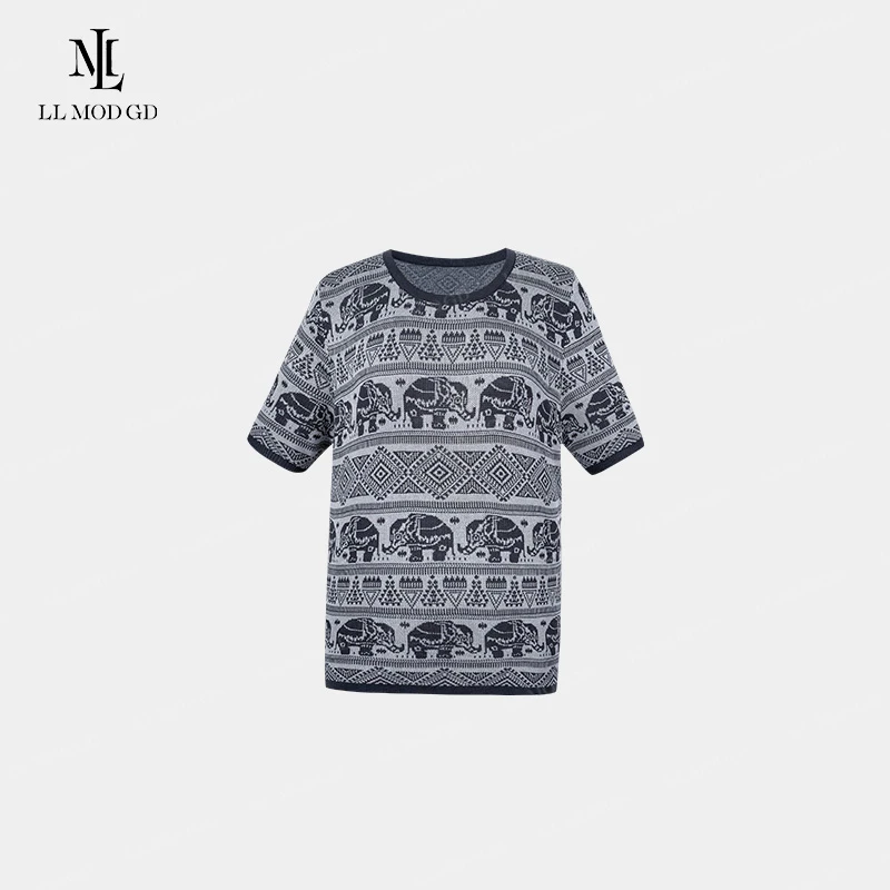 象往清凉 复古小众设计民族风亲肤百搭小象亚麻短袖T恤XR-262621