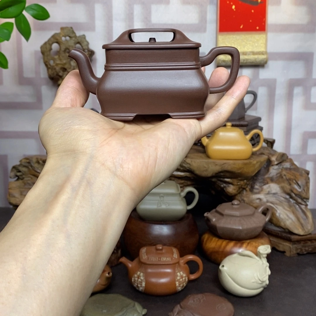 紫砂茶壶紫砂茶具老紫泥四方牛盖