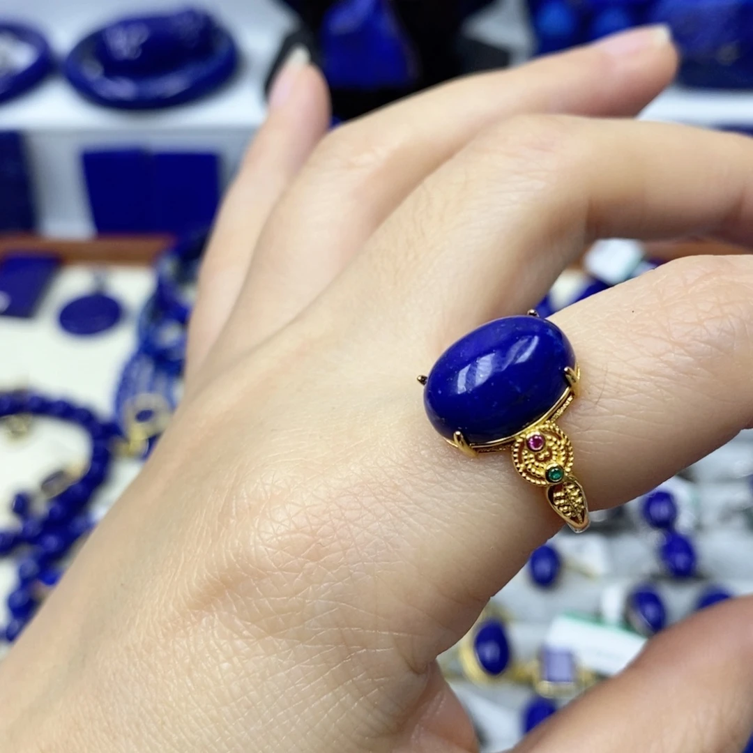 青金石戒指银S925镀金镶嵌公****…