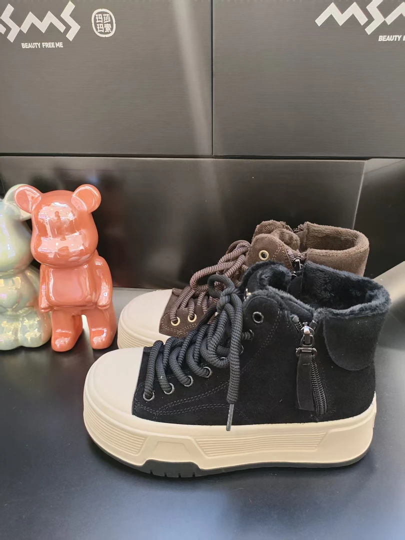【玛莎玛索】80-700dm冬季新款系带中厚底拉链加绒时尚百搭休闲鞋