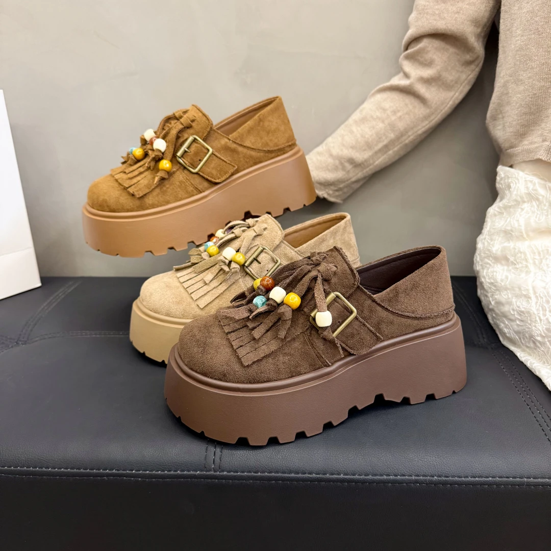 小众松糕厚底勃肯鞋女2025新款秋季时尚流苏百搭JK日系配裙子单鞋