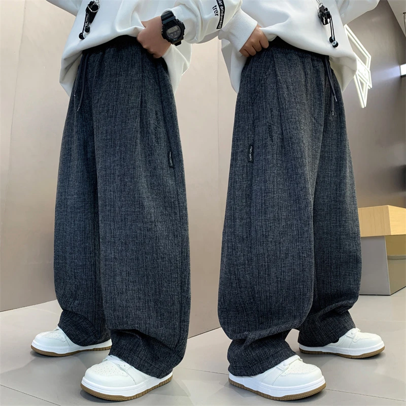 男童裤子春秋新款儿童休闲直筒阔腿初中生青少年宽松秋装季胖孩潮