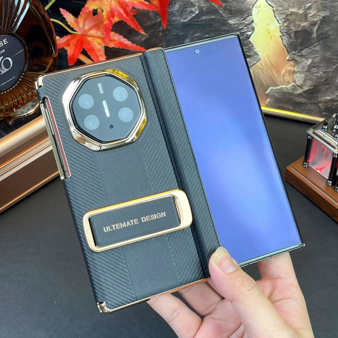 适用华为MateXT/XTs三折叠屏手机壳真皮全包防摔保护套腕带支架款