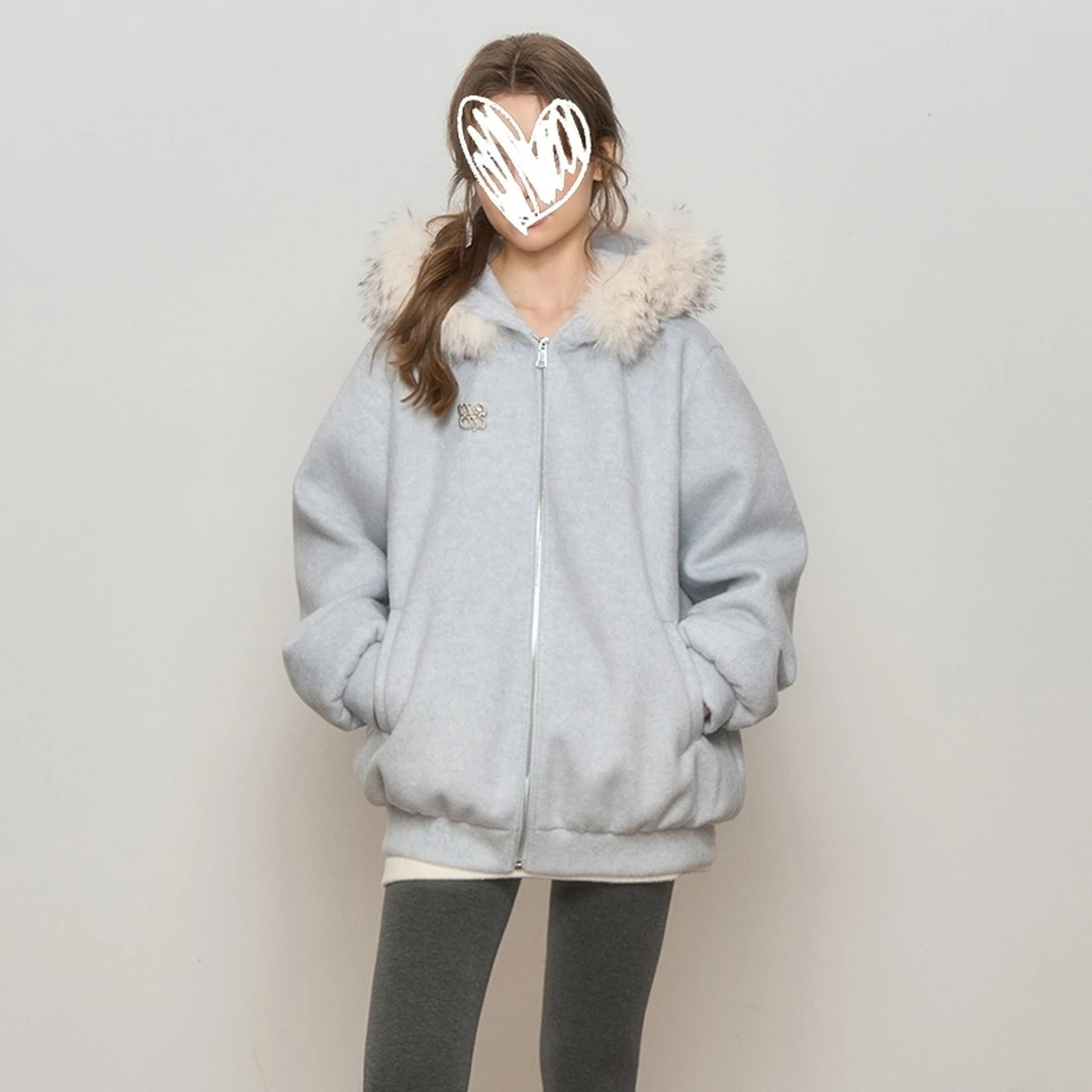 休闲风毛领拉链卫衣外套女秋冬新款宽松显瘦保暖舒适外套上衣女