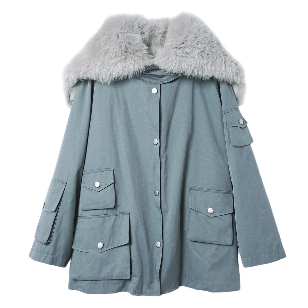 高定【披肩派克】进口整皮整版大狐狸毛海军领三防面料