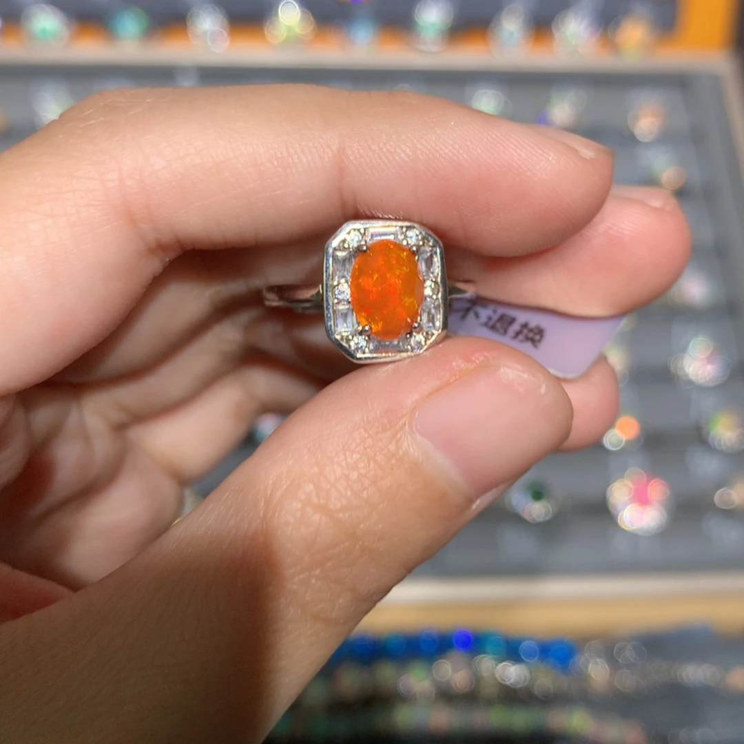 银S925镶嵌欧泊欧泊戒指y