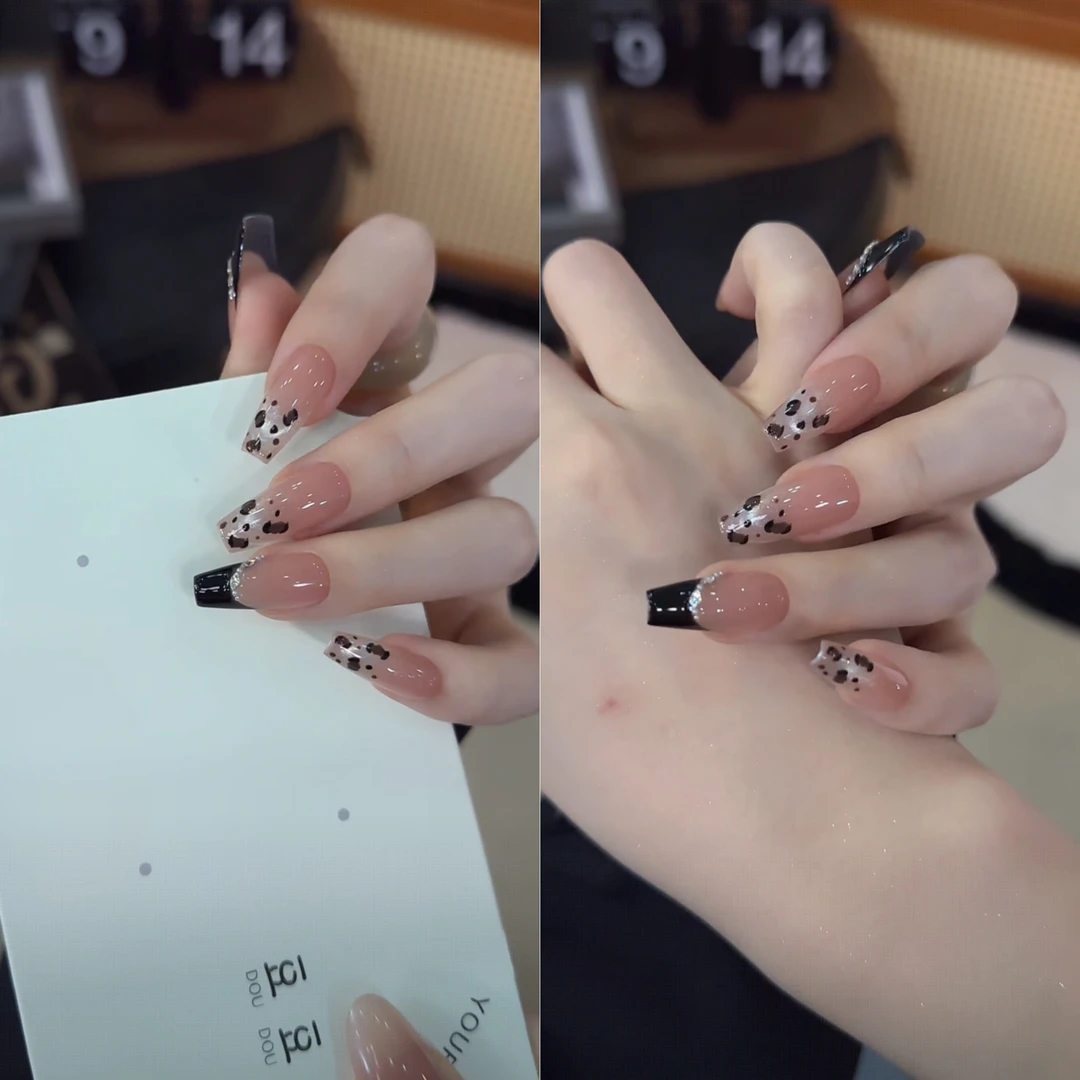 【黑法豹纹】高定款！精致法式！手绘豹纹！微笑猫眼！纯手工穿戴甲10片