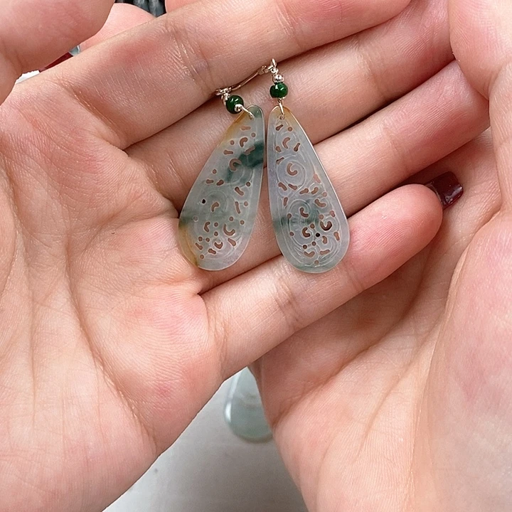 翡翠银S925镶嵌耳饰