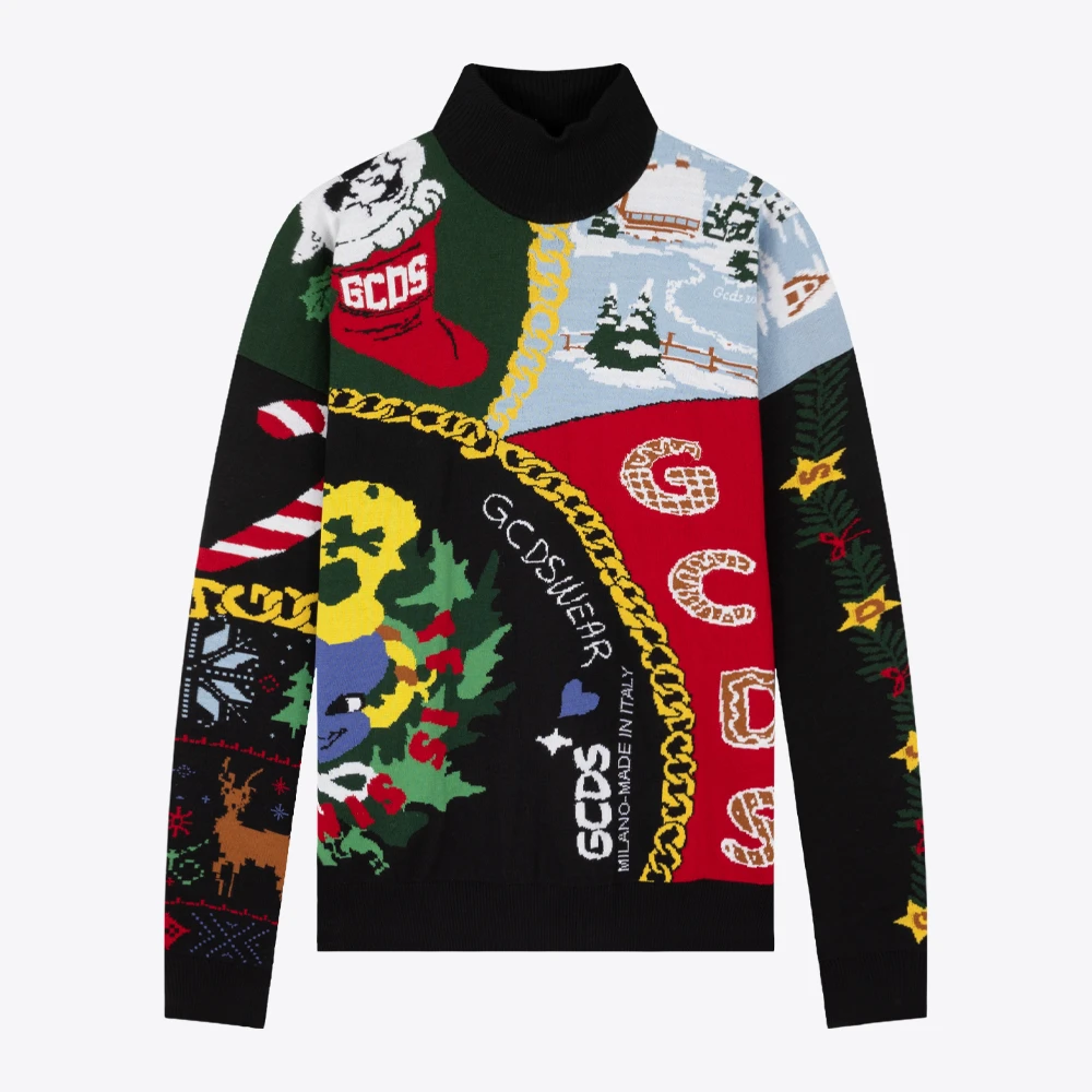 GCDS绵羊毛圣诞织花半高领套头男羊毛衫毛衫毛衣FW22W020005MX