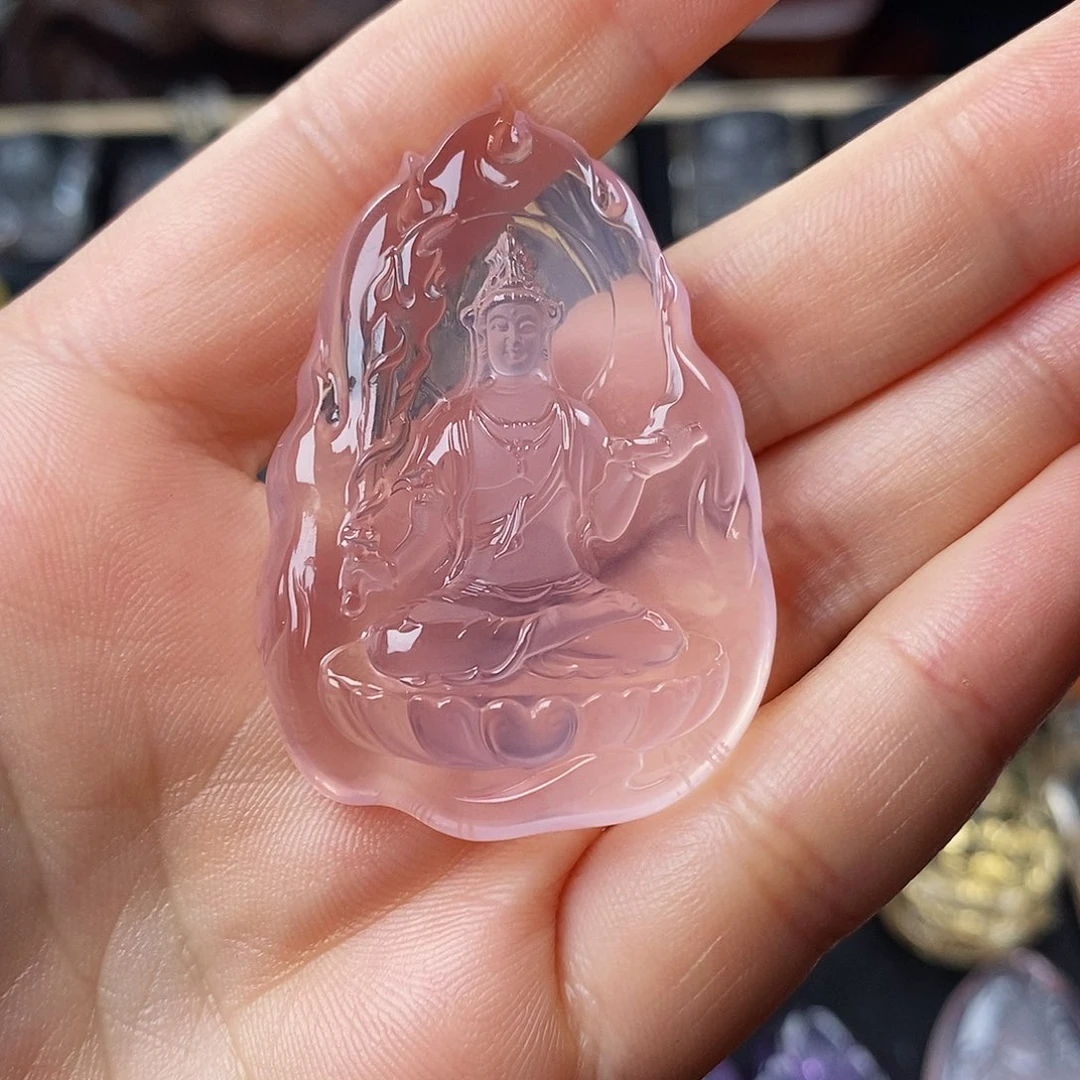 水晶吊坠未镶嵌C****a粉晶文殊菩萨吊坠