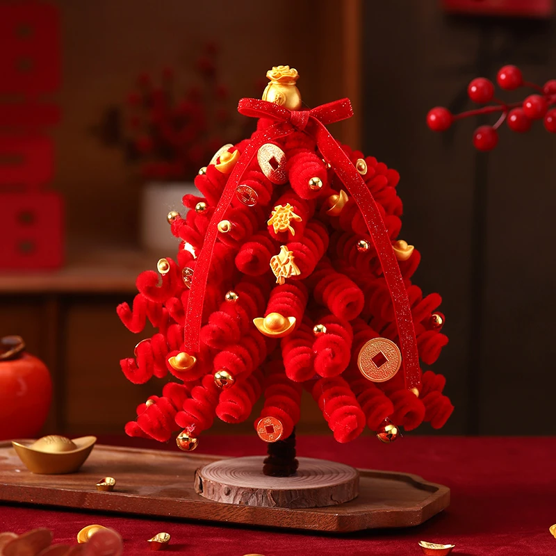 新年发财树扭扭棒小摆件DIY材料包2026马年春节过年氛围装饰布置