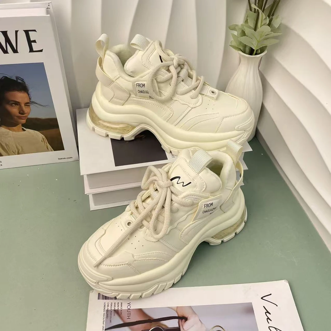 运动老爹鞋女厚底增高小个子真皮休闲鞋系带增高休闲板鞋真皮女鞋