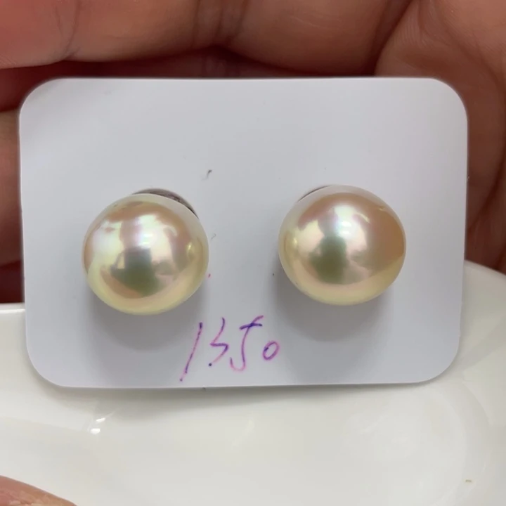 海水珍珠裸珠13-14mm炫彩干枯金对珠
