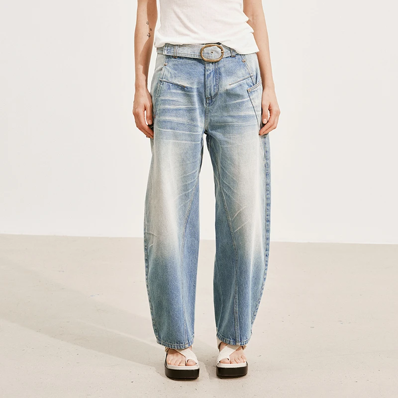 【MEDIUM WELL】noundnound不对称口袋刺绣牛仔裤弯刀裤25春夏新款