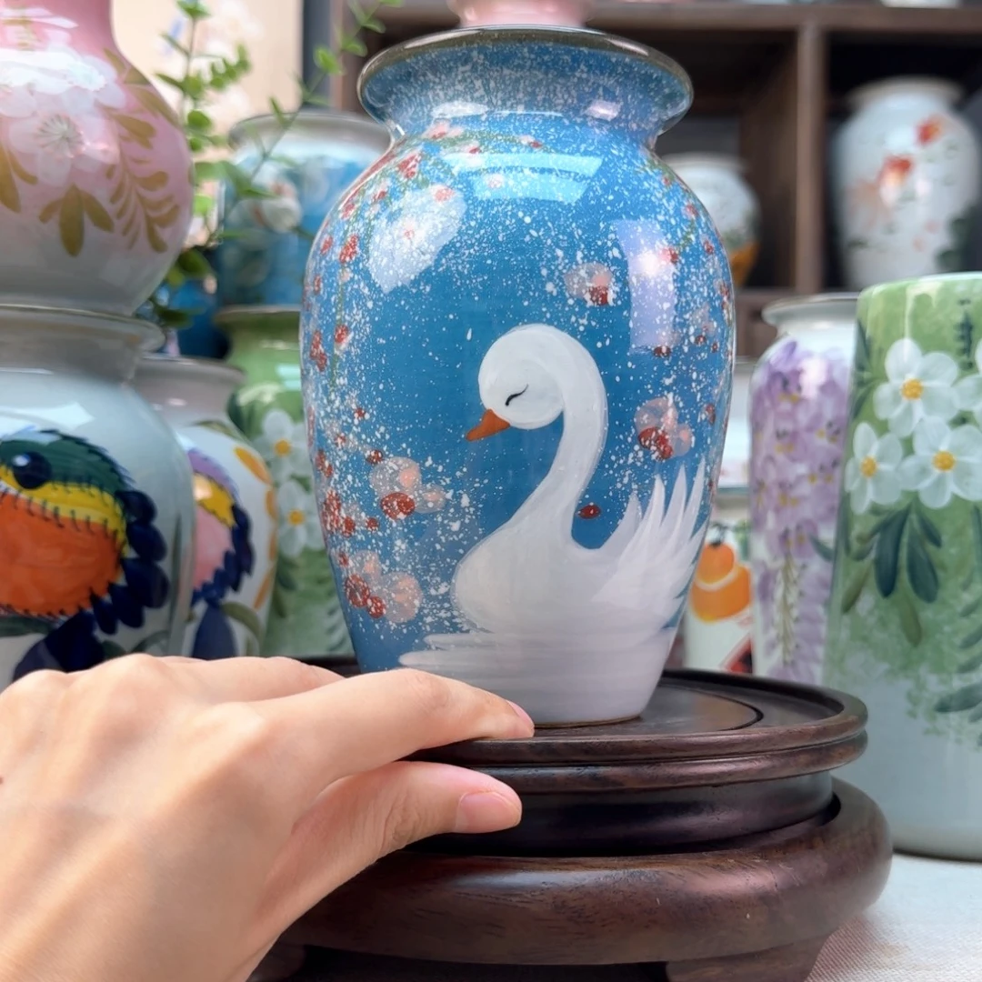 景德镇纯手绘陶瓷花瓶无孔