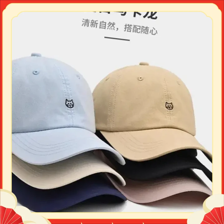 可爱简约小猫刺绣大头帽檐棒球帽子女MZ76新款韩版鸭舌帽显【盛固】