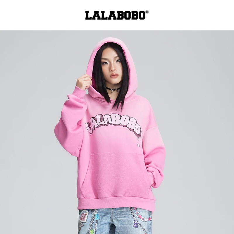 金源LALABOBO美式复古连帽渐变色纯棉宽松长袖上衣LBDD-WSTS18