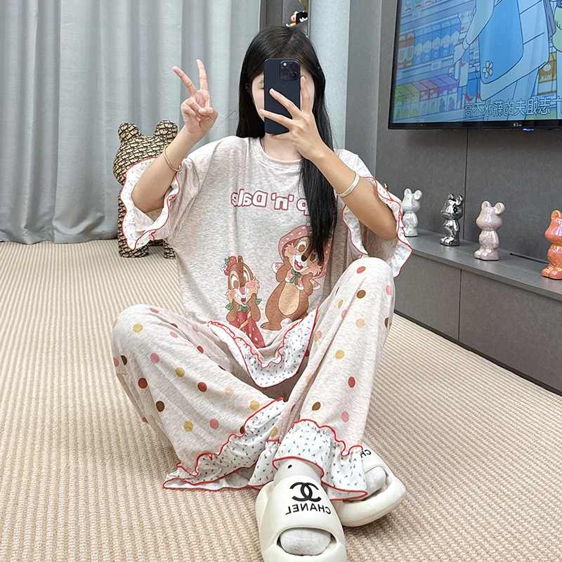 睡衣女夏季新款半袖卡通高级薄款休闲宽松家居服套装-335（TZ）NK