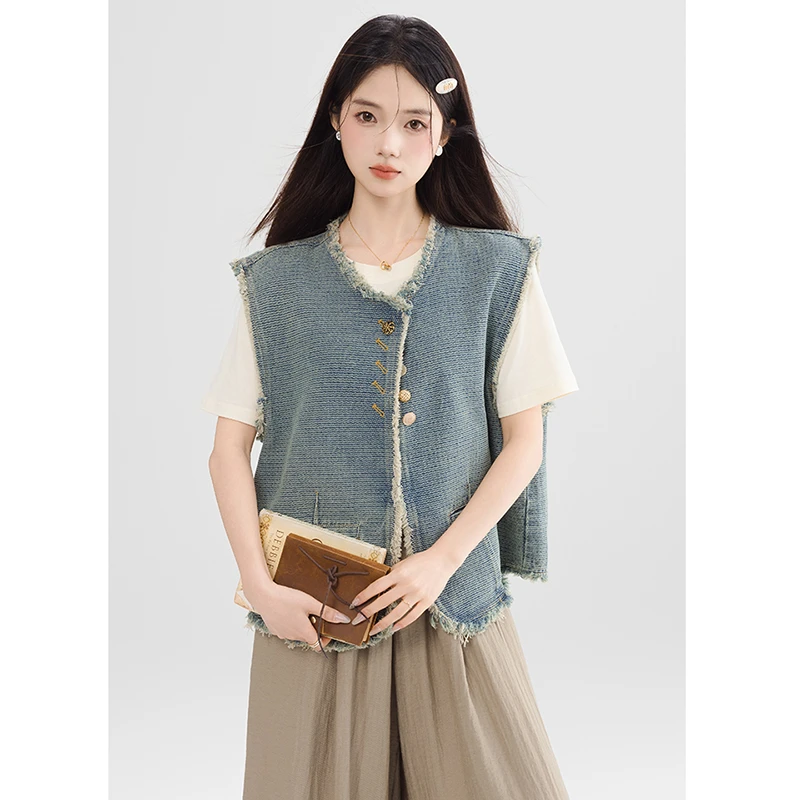 设计新款牛仔马甲外套女宽松外穿时尚洋气无袖坎肩背心上衣开衫潮