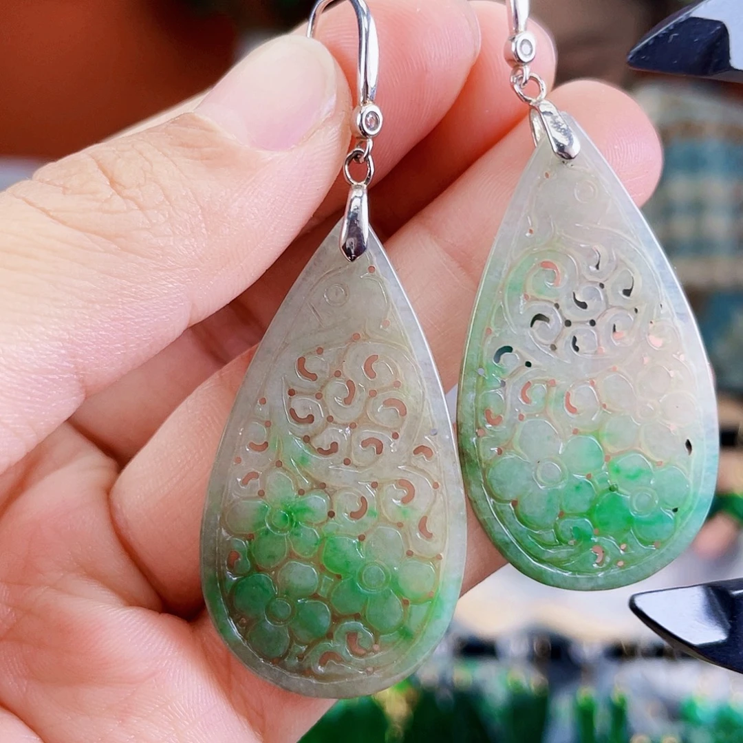 翡翠银S925镶嵌耳饰