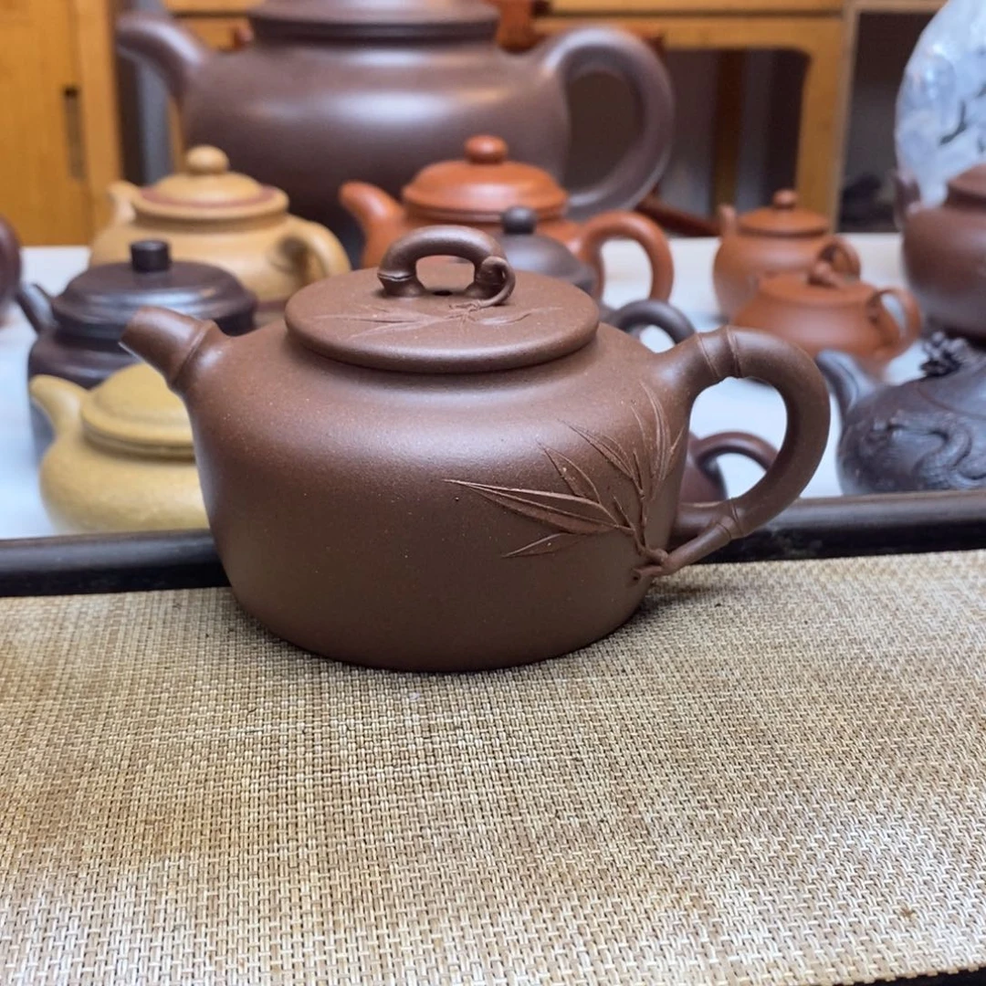 茶壶紫砂300毫升老乌泥竹叶壶