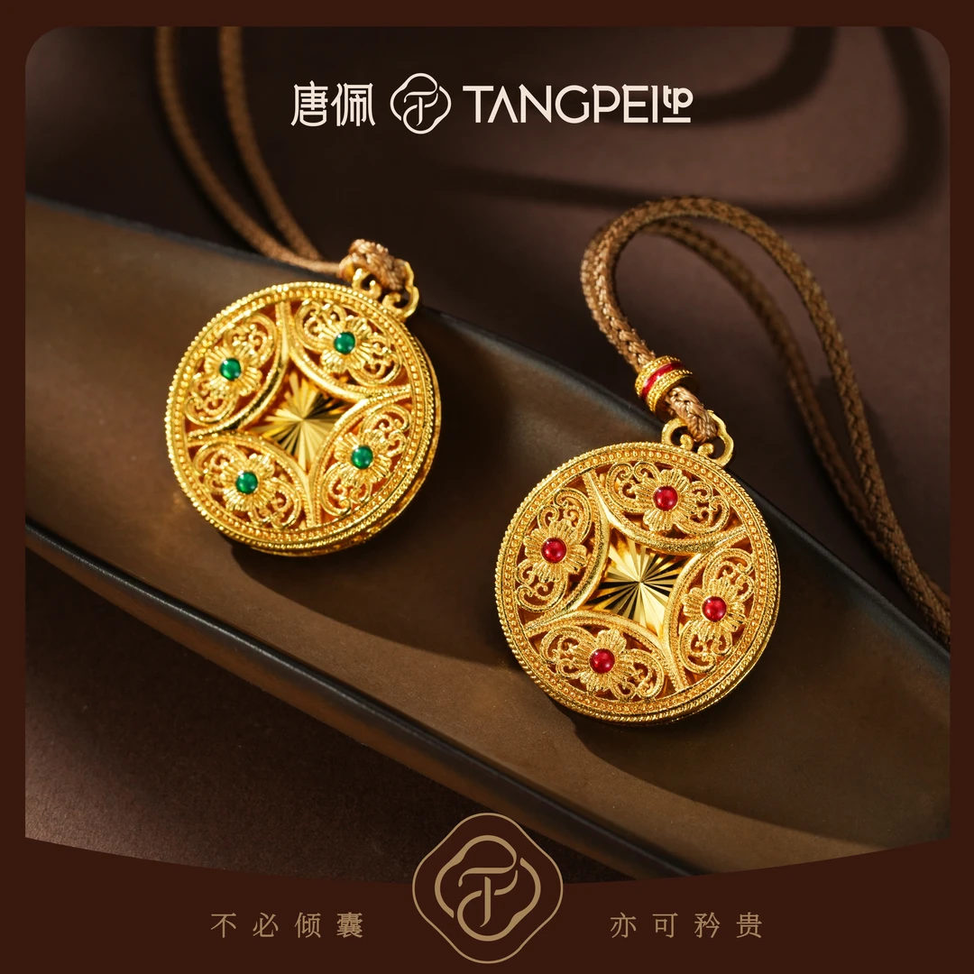 铜合金布艺项链 设计感新中式国风双面罗盘项链复古气质时尚饰品