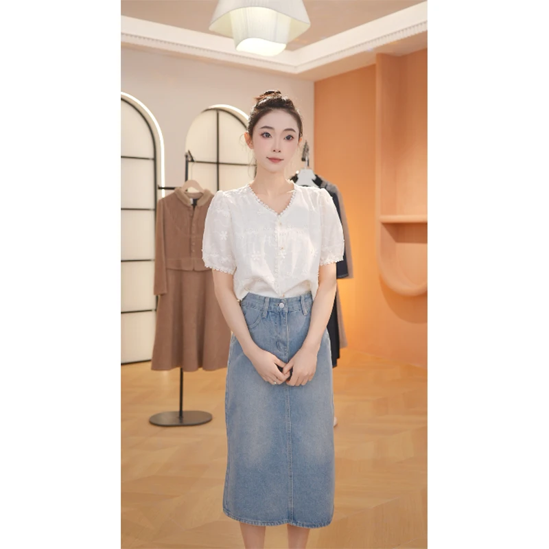 高腰开叉牛仔半身裙女2025新款春夏季小个子a字半裙复古包臀长裙