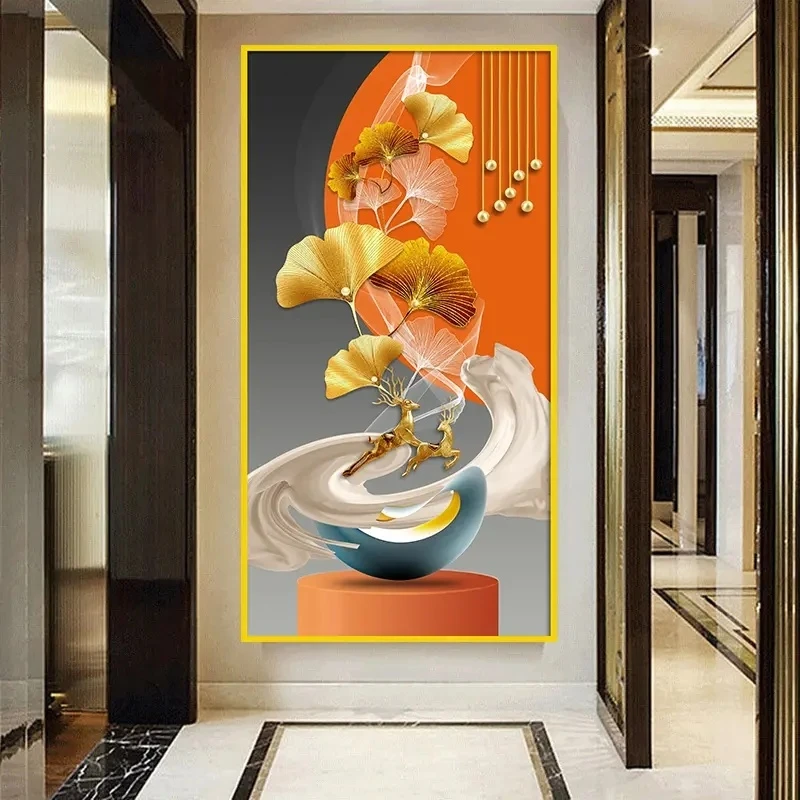 玄关装饰画立体墙贴画自粘墙纸门贴客厅入户走廊过道背景墙壁纸画