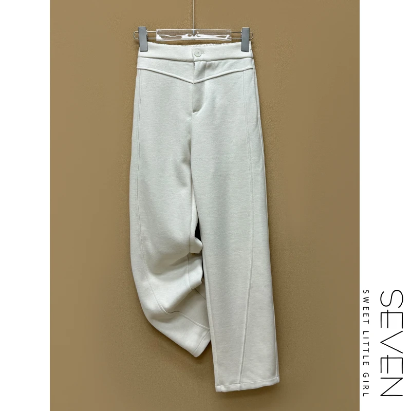 153⑧七七146小个子白色窄版休闲裤女秋冬款修身显瘦弯刀裤小美说