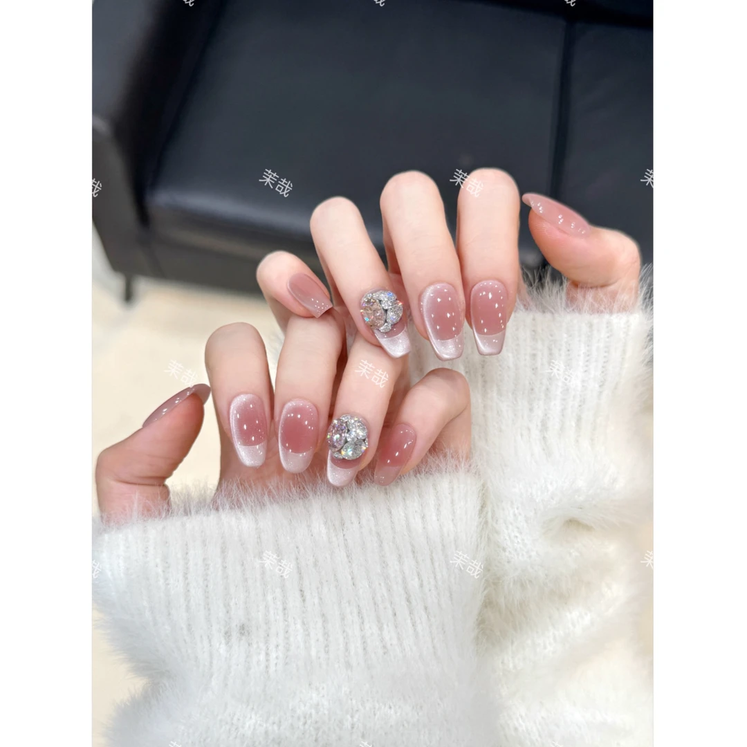 茉哉心心【白桃甜酒】纯手工定制美甲拆卸穿戴甲A4761