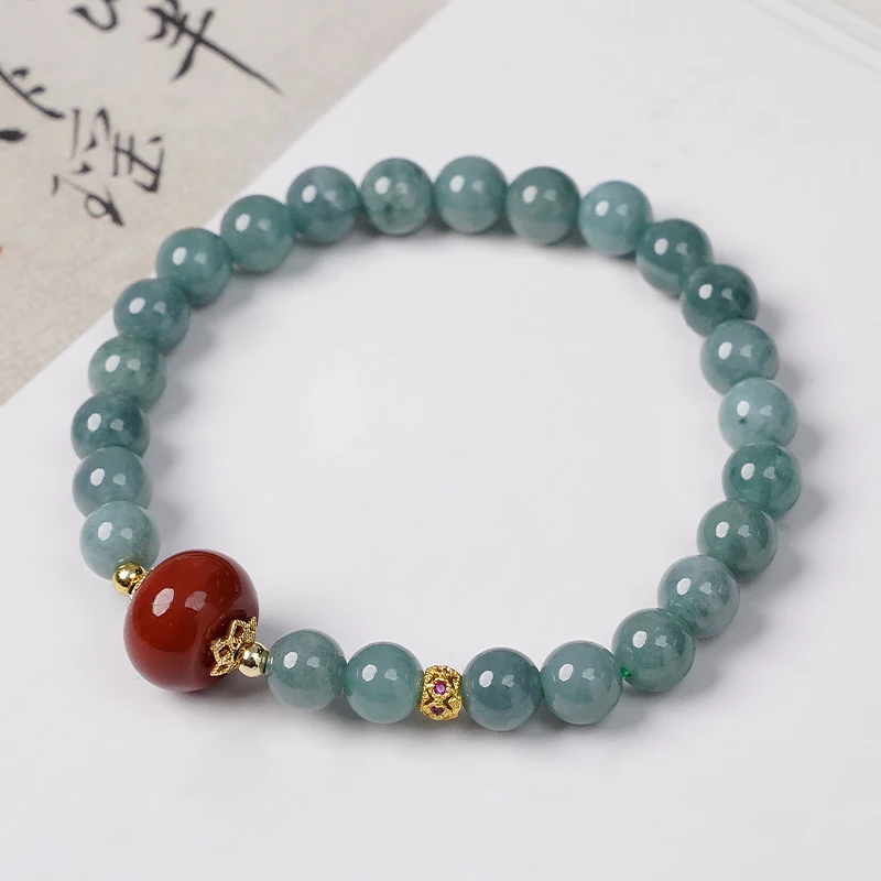 原创单圈翡翠红玛瑙转珠女款手链-8801