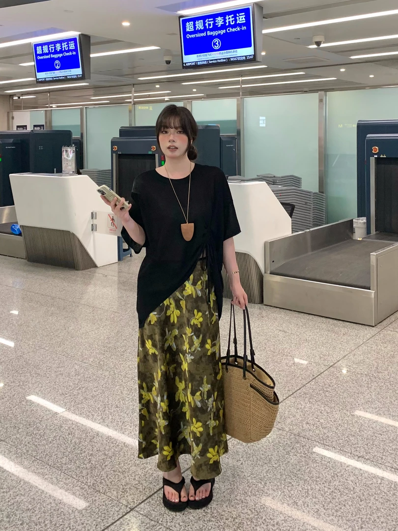 月半鱼【金鸢尾】高级气质优雅鎏金印花半身裙女夏季显瘦贵气半裙