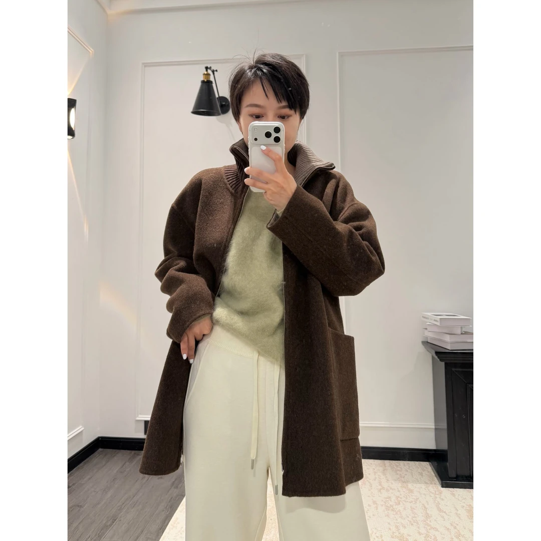 AzeyaBlan 【奢绒】秋季针织立领型长袖羊绒羊毛大衣外套宽松2286