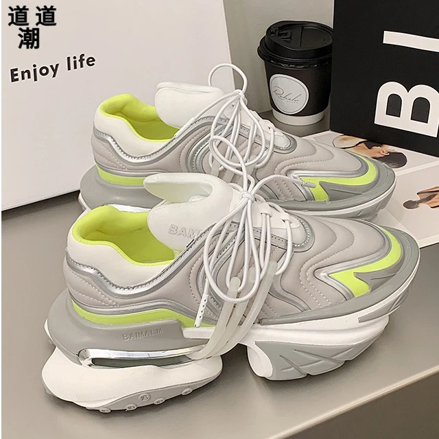 运动休闲舒适拼色情侣鞋2025夏季季厚底增高小众设计高级感老爹鞋