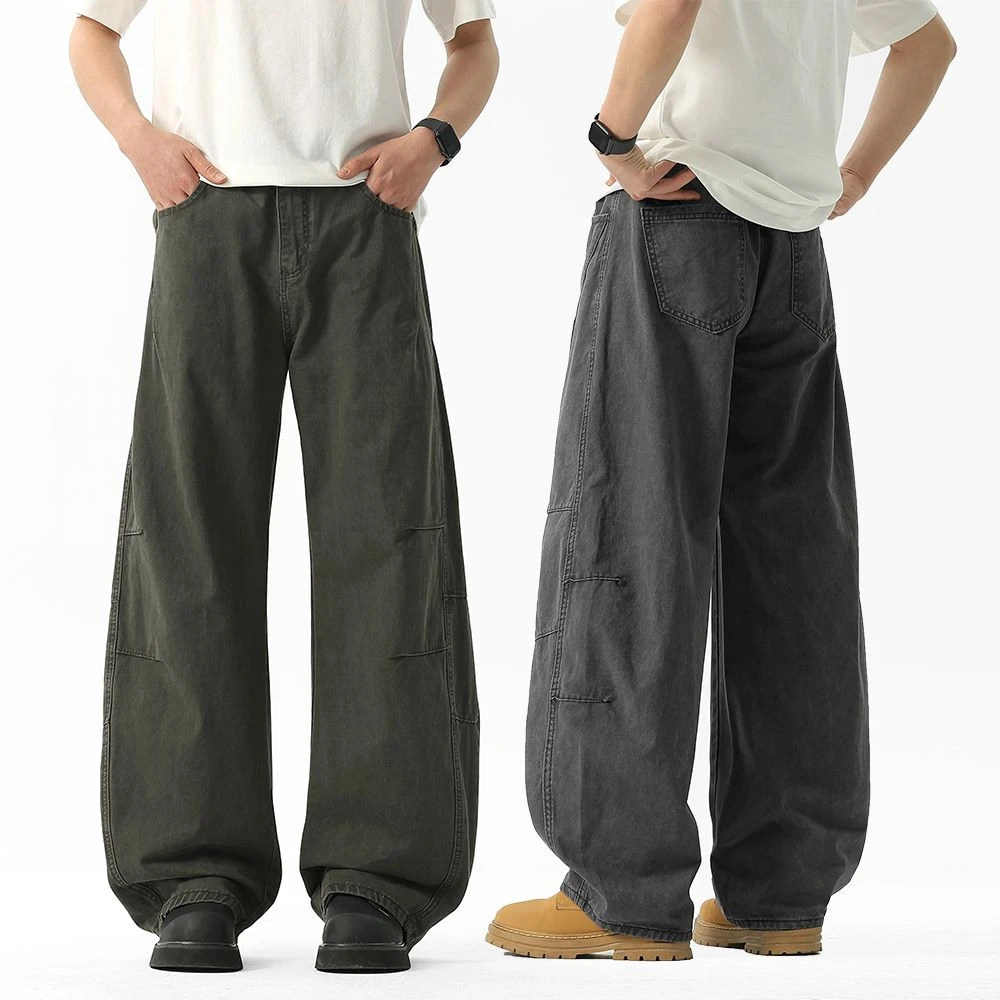 （现货+运费险）春夏美式复古洗褪baggy阔腿工装裤男女宽松直筒弯刀