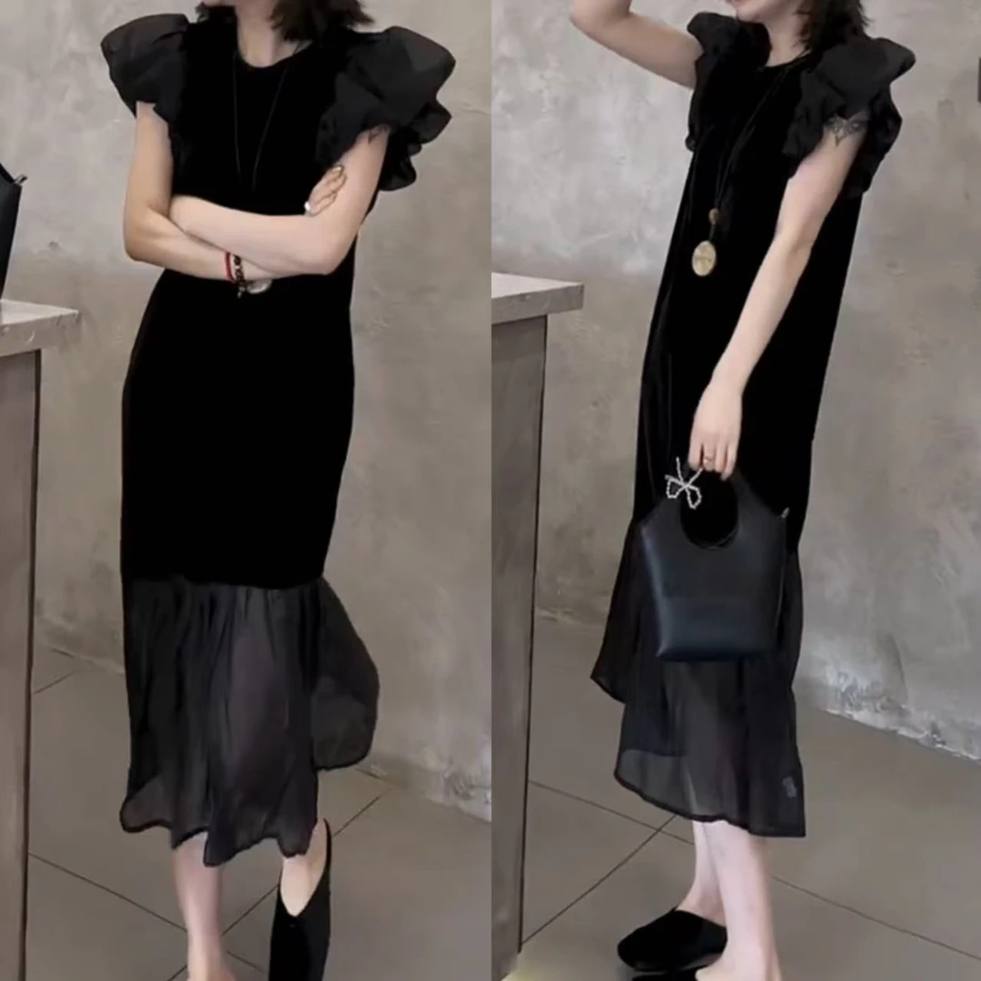 2025春夏新款时尚显瘦气质女士网红洋气连衣裙百搭款D6023