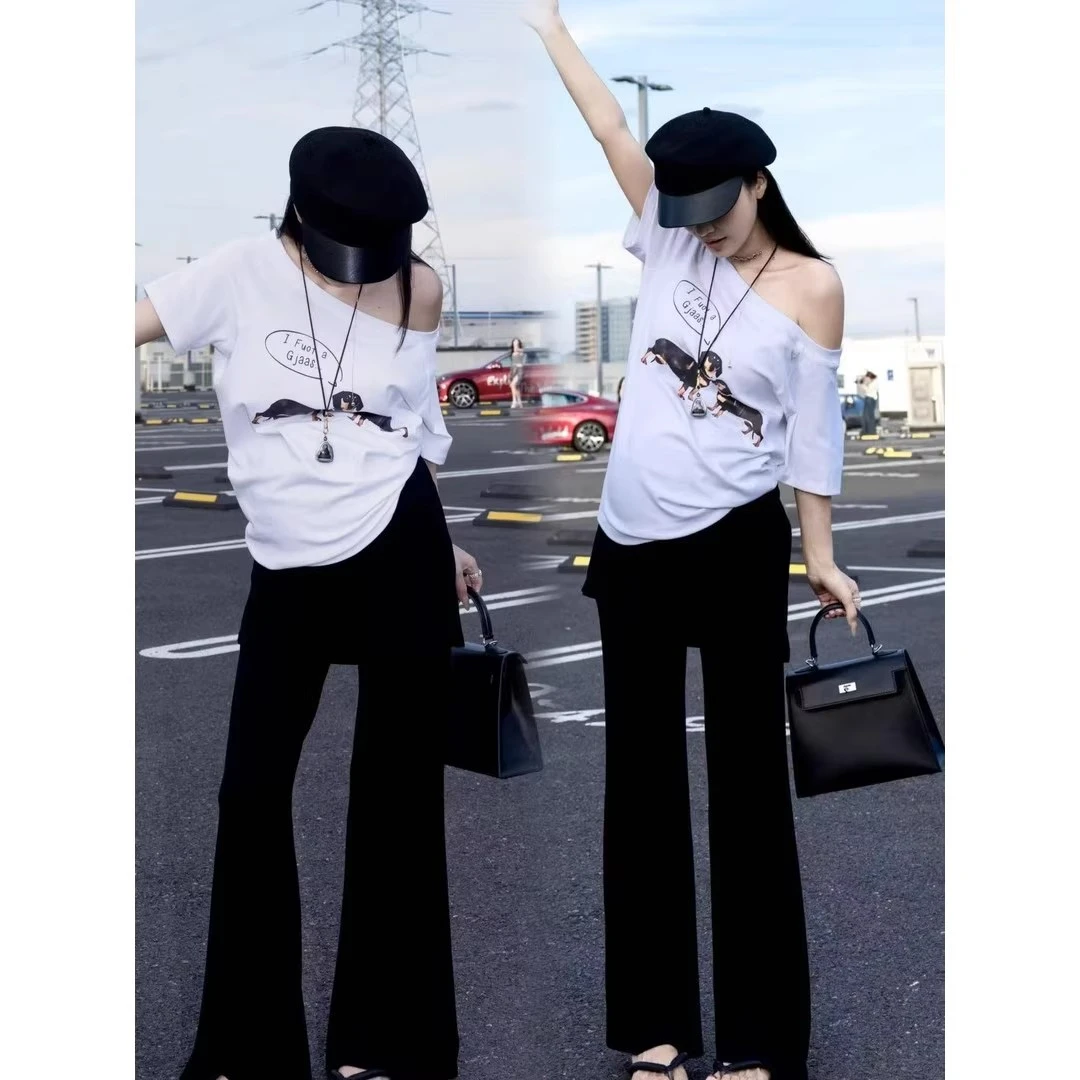 孕妇外穿秋冬款假两件裤子显瘦微喇叭打底裤春秋休闲大码高腰阔腿